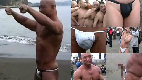 動画：衝撃！裸祭りで褌の脇からイキリ立つ男根を出す坊主マッチョ！